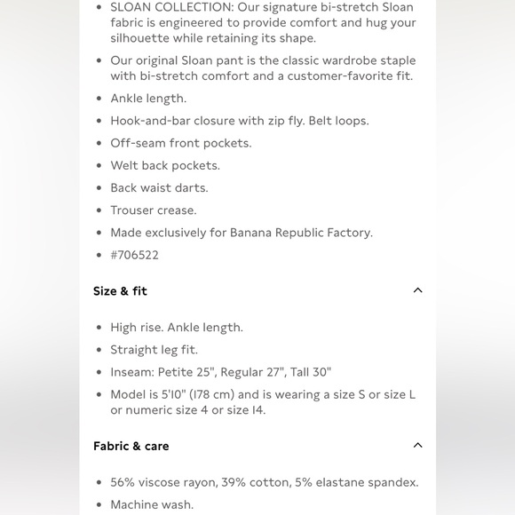 Banana Republic Factory Sloan Ankle High Rise Pant Sz 6 Straight Leg Khaki NWT - Picture 9 of 9